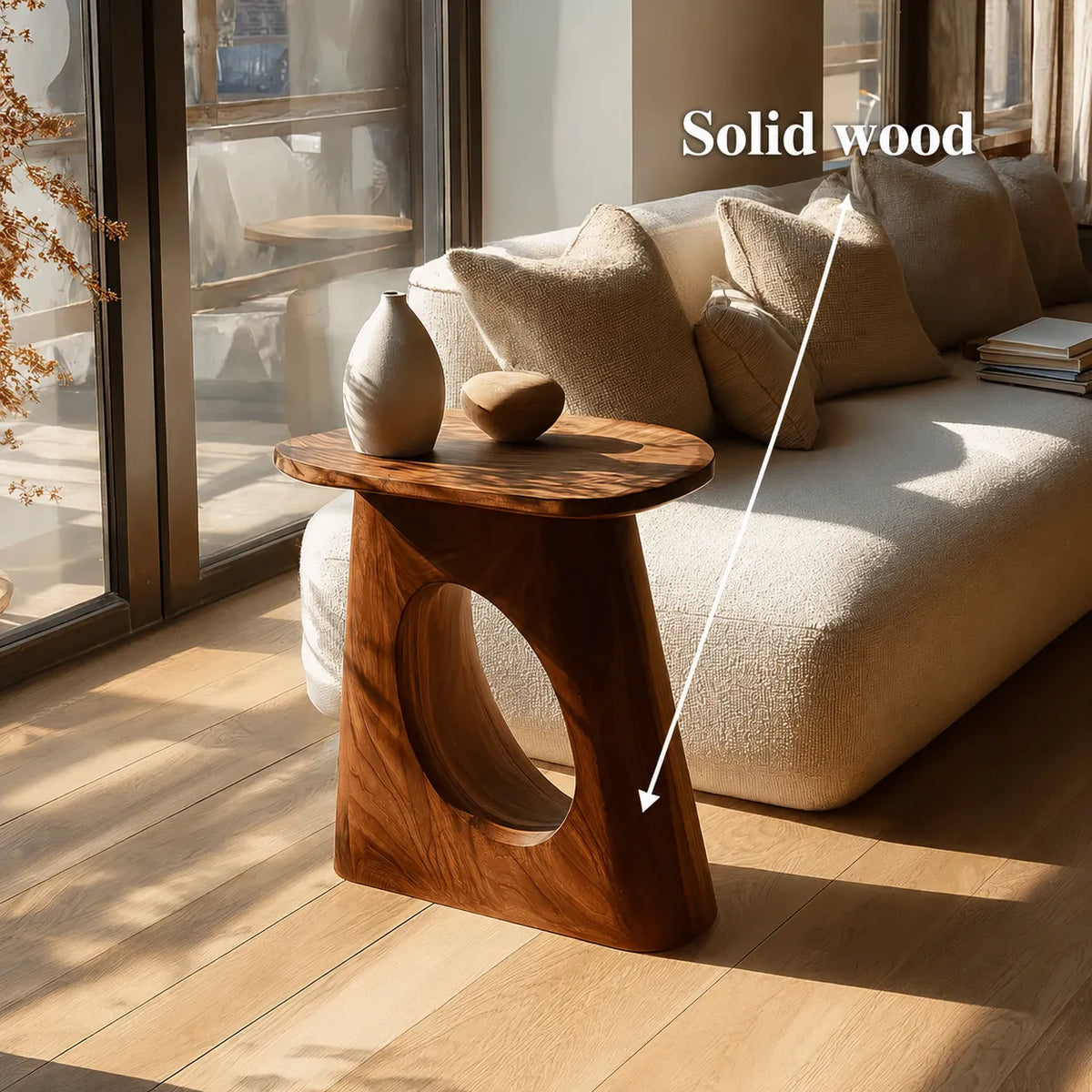 Natural Solid Wood Side Table with Sculptural Open Pedestal Base - Livewoodcraft - 10
