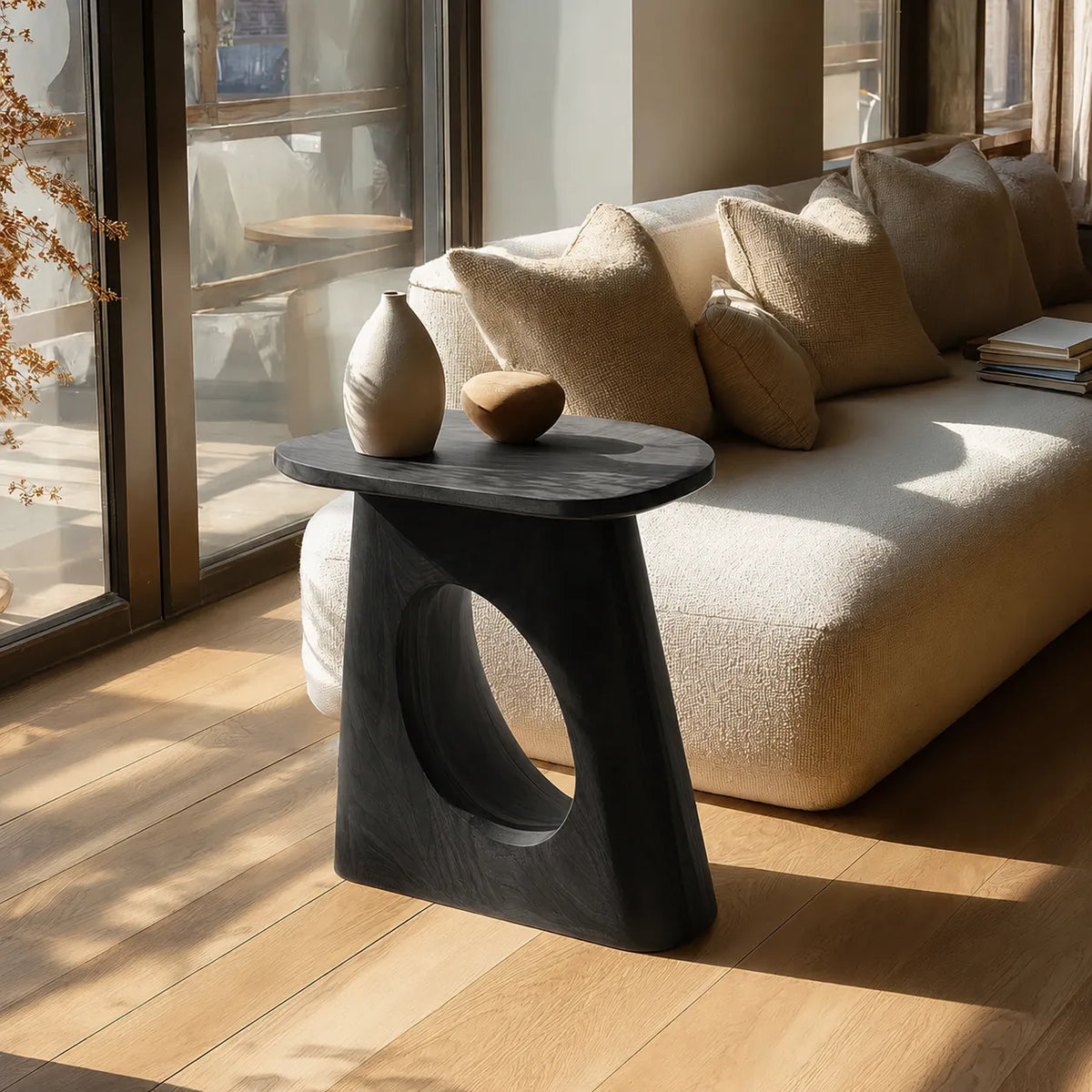 Natural Solid Wood Side Table with Sculptural Open Pedestal Base - Livewoodcraft - 8