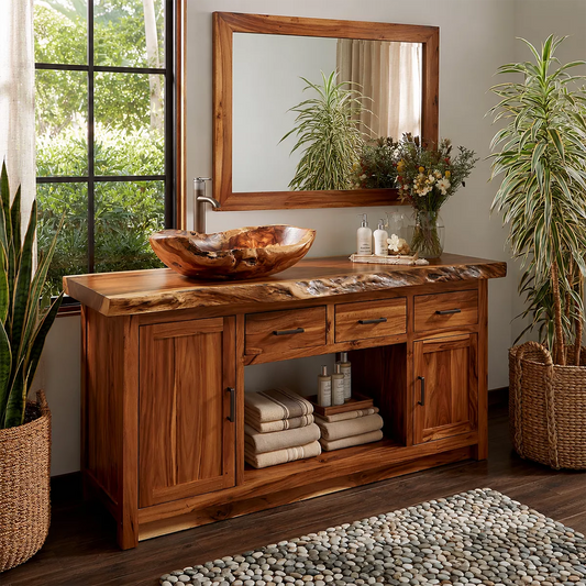 Natural Solid Wood Traditional Bathroom Vanity Cabinet with Rustic Style - Echotimber