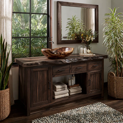Natural Solid Wood Traditional Bathroom Vanity Cabinet with Rustic Style - Livewoodcraft - 10