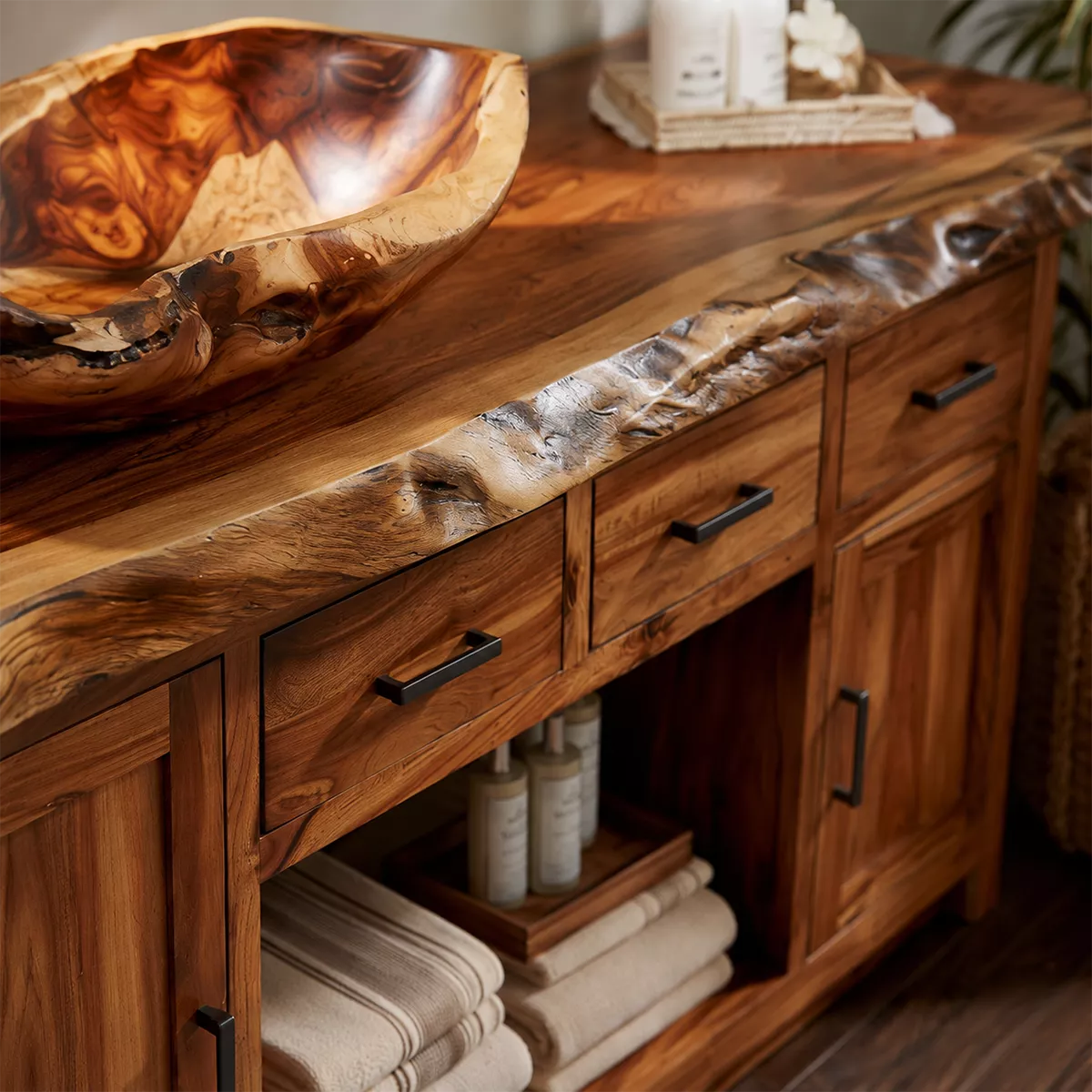 Natural Solid Wood Traditional Bathroom Vanity Cabinet with Rustic Style - Livewoodcraft - 2