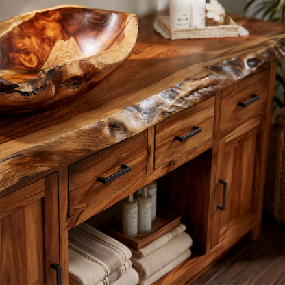 Natural Solid Wood Traditional Bathroom Vanity Cabinet with Rustic Style - Livewoodcraft - 2