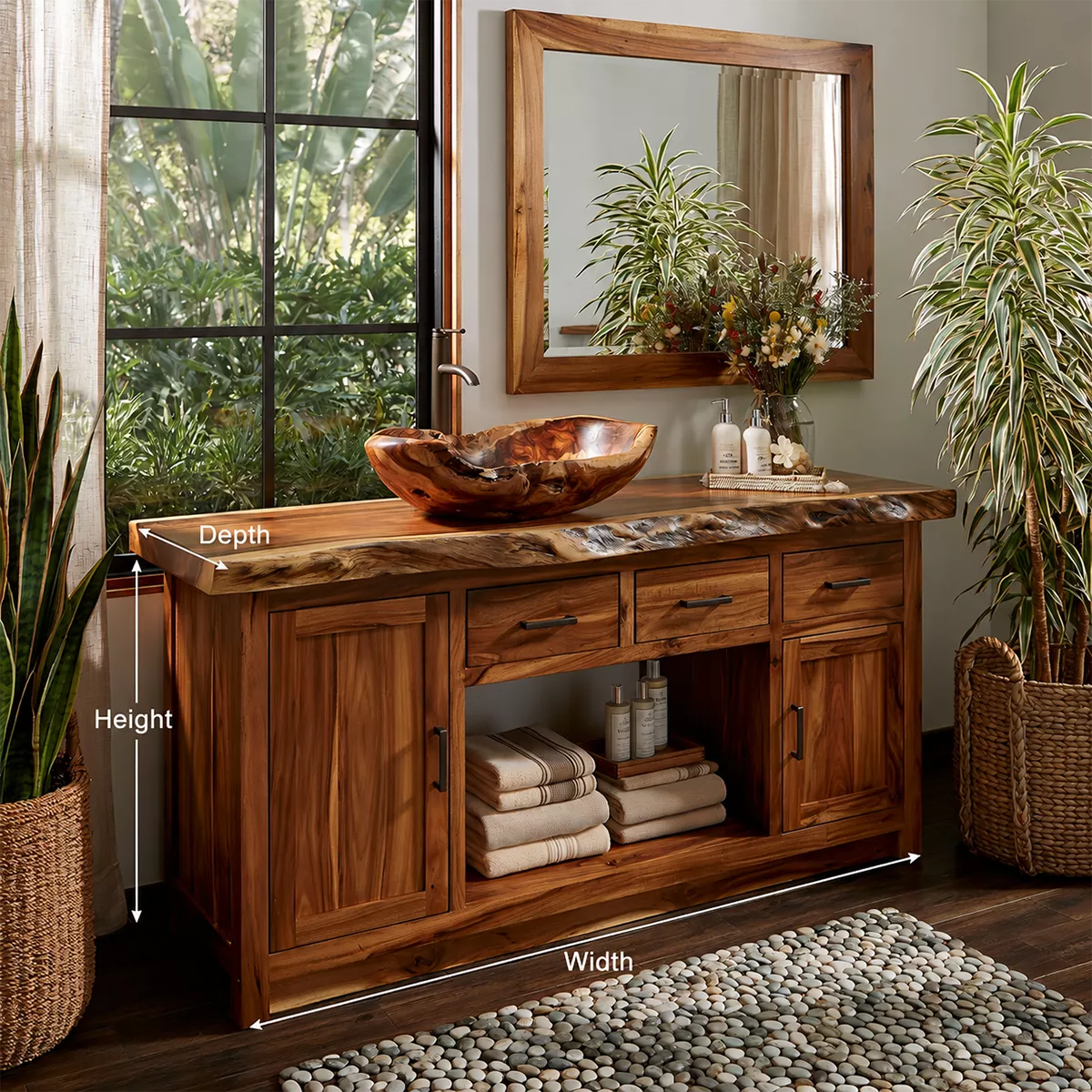 Natural Solid Wood Traditional Bathroom Vanity Cabinet with Rustic Style - Livewoodcraft - 6