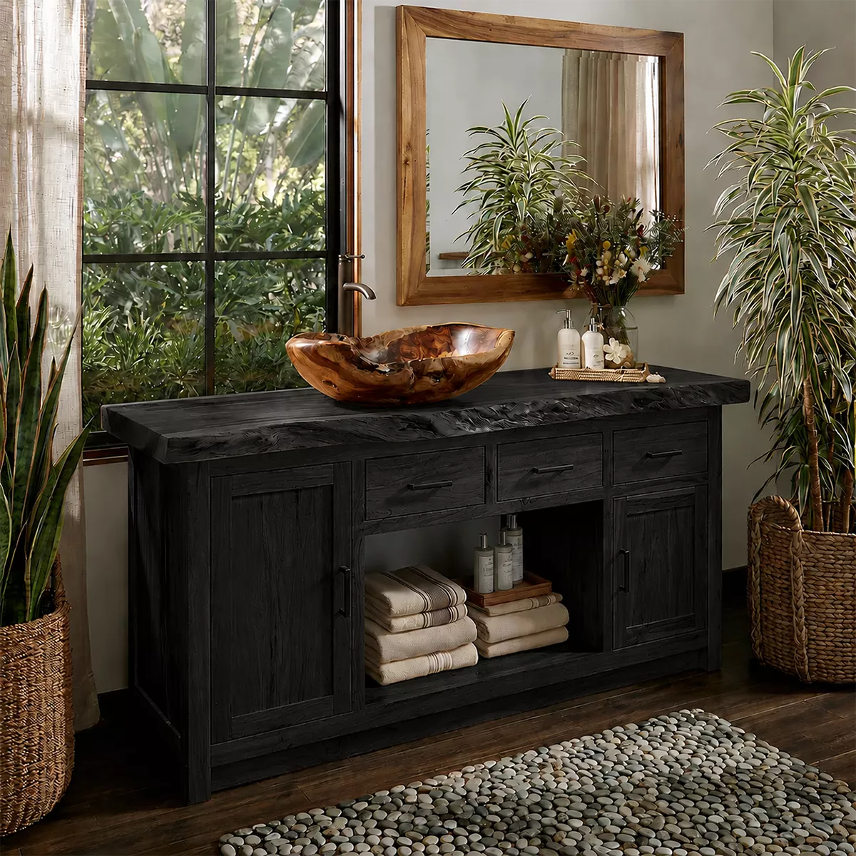 Natural Solid Wood Traditional Bathroom Vanity Cabinet with Rustic Style - Livewoodcraft - 8