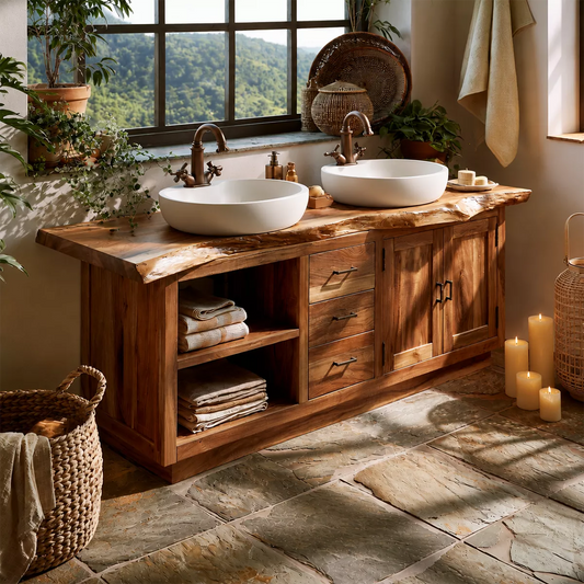 Natural Solid Wood Traditional Bathroom Vanity Cabinet with Storage - Echotimber