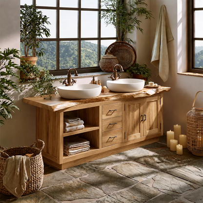 Natural Solid Wood Traditional Bathroom Vanity Cabinet with Storage - Livewoodcraft - 10