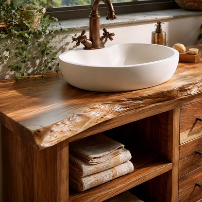 Natural Solid Wood Traditional Bathroom Vanity Cabinet with Storage - Livewoodcraft - 2