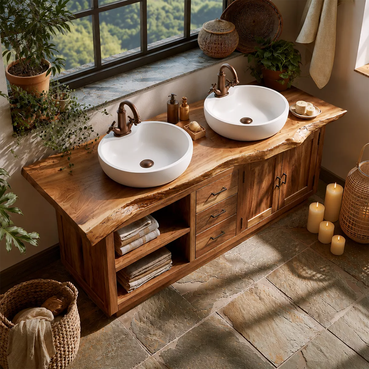 Natural Solid Wood Traditional Bathroom Vanity Cabinet with Storage - Livewoodcraft - 3