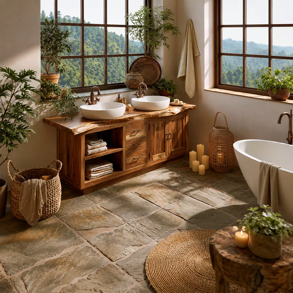 Natural Solid Wood Traditional Bathroom Vanity Cabinet with Storage - Livewoodcraft - 4