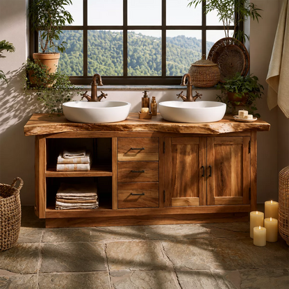 Natural Solid Wood Traditional Bathroom Vanity Cabinet with Storage - Livewoodcraft - 5