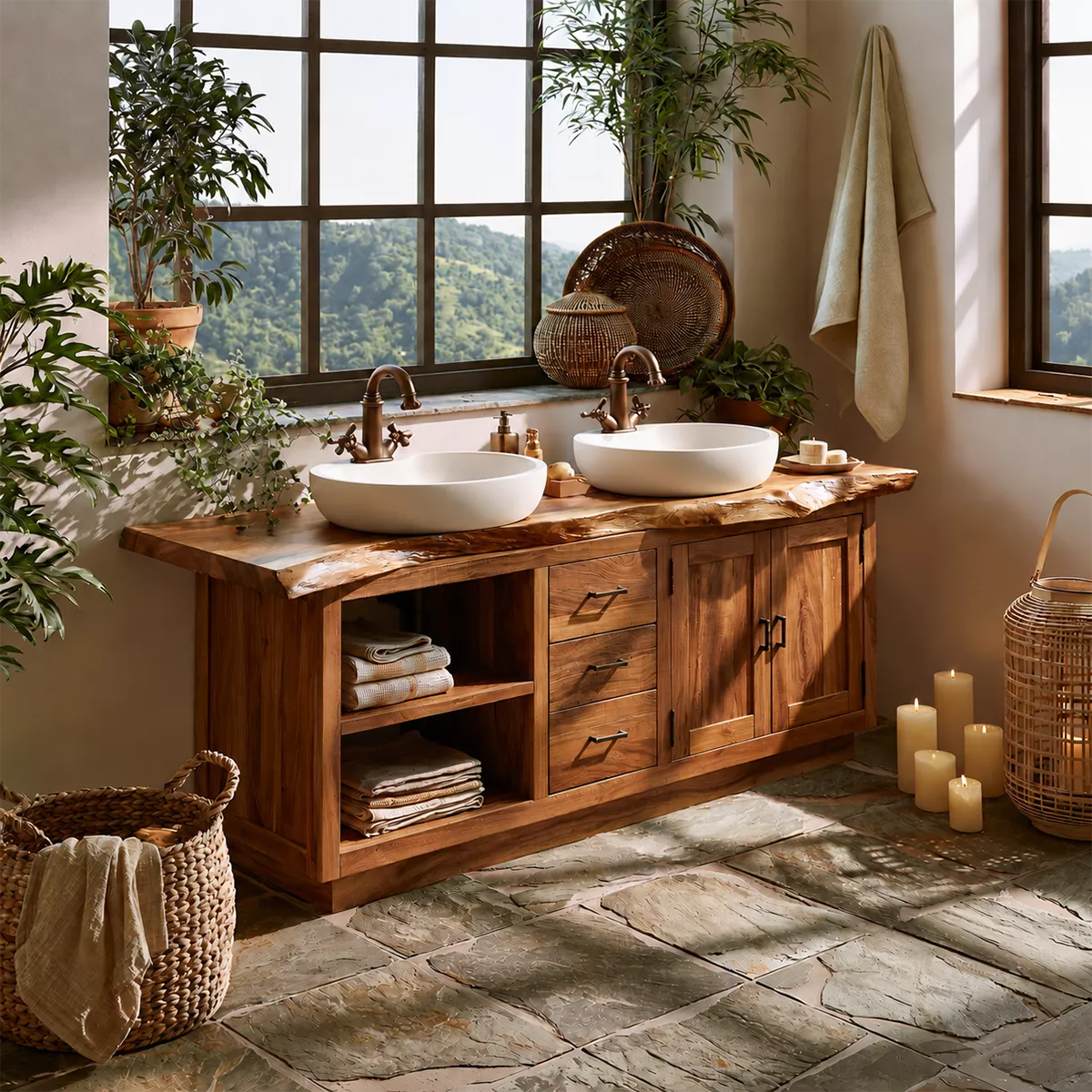 Natural Solid Wood Traditional Bathroom Vanity Cabinet with Storage - Livewoodcraft - 6