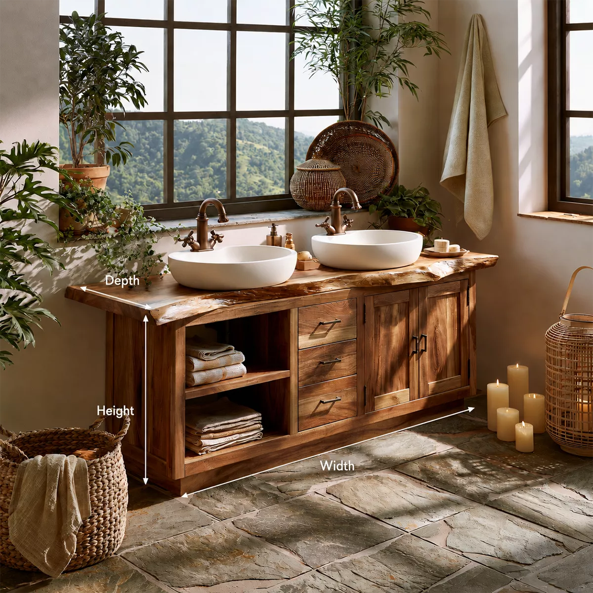 Natural Solid Wood Traditional Bathroom Vanity Cabinet with Storage - Livewoodcraft - 7