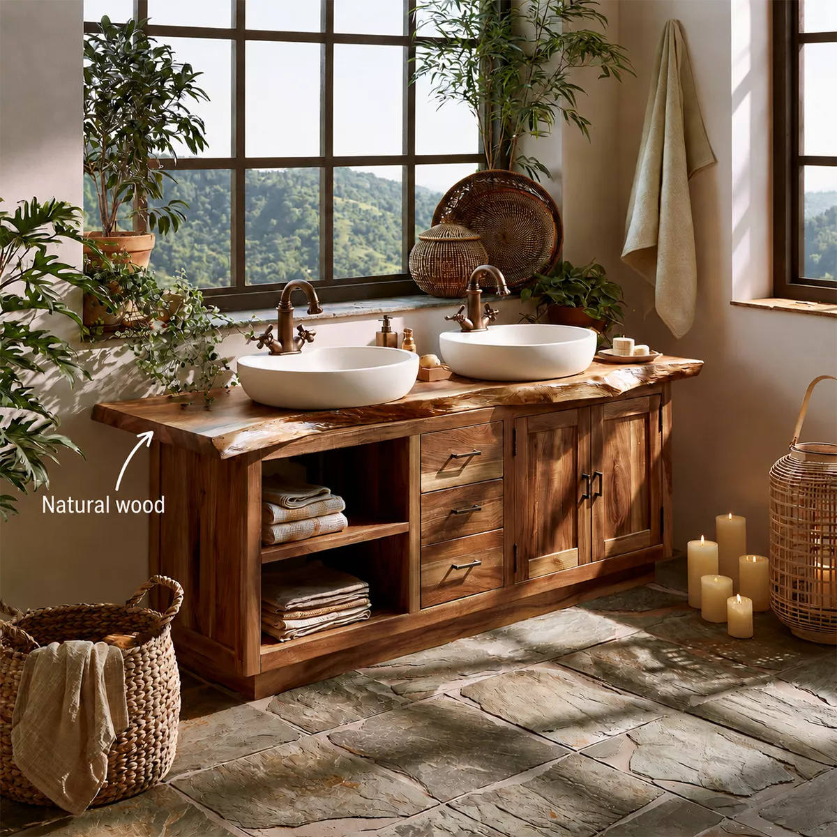 Natural Solid Wood Traditional Bathroom Vanity Cabinet with Storage - Livewoodcraft - 8