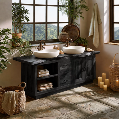 Natural Solid Wood Traditional Bathroom Vanity Cabinet with Storage - Livewoodcraft - 9