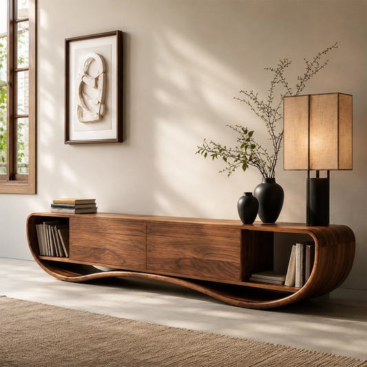 Natural Solid Wood TV Stand Curved Loop Modern Style - Echotimber