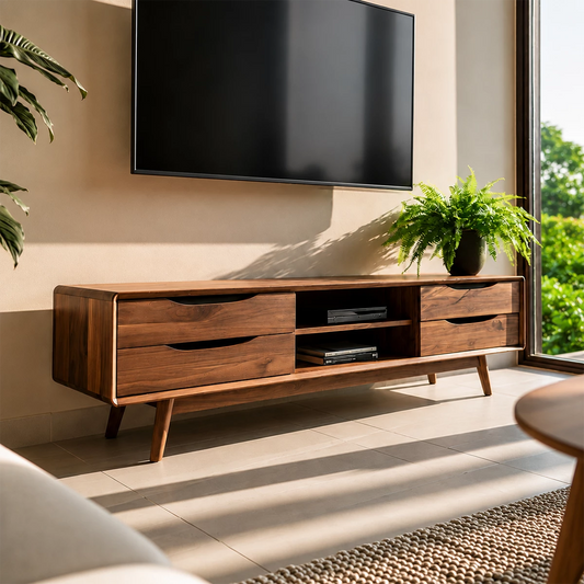 Natural Solid Wood TV Stand Mid Century Modern Style - Echotimber
