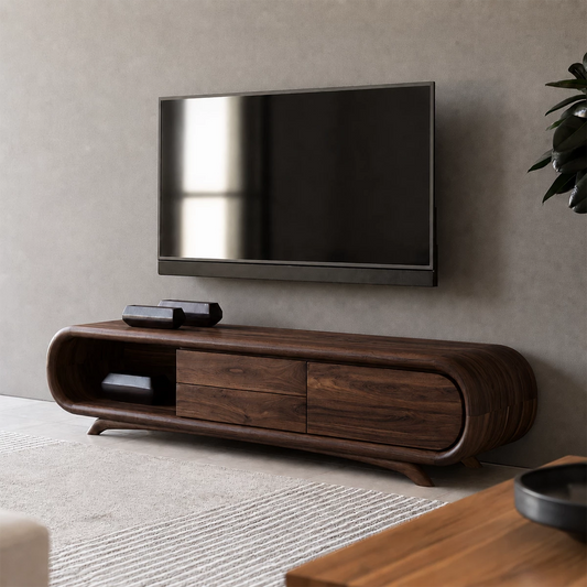 Natural Solid Wood TV Stand Rounded Modern Style - Echotimber