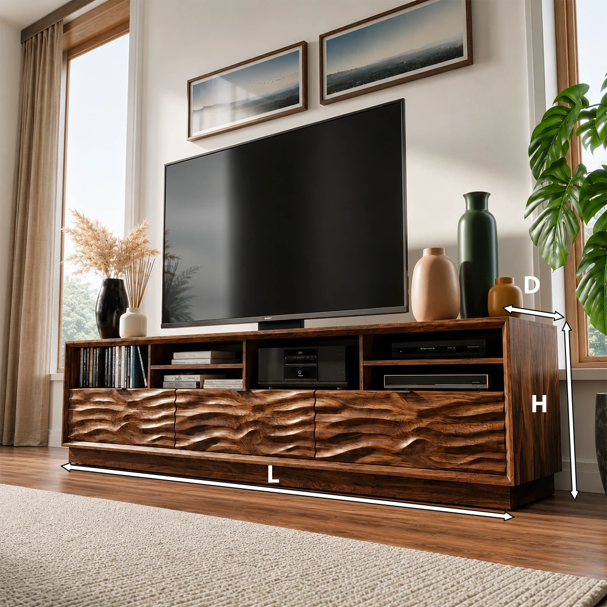 Natural Solid Wood TV Stand Sculpted Wave Modern Style - Livewoodcraft - 12