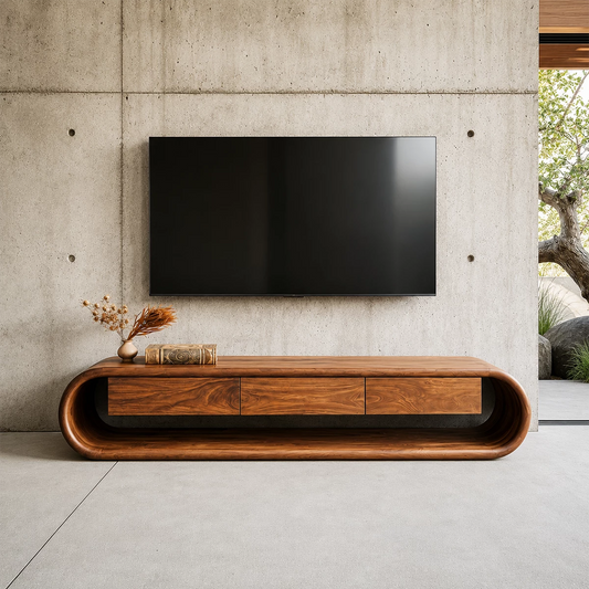 Natural Solid Wood TV Stand Sculptural Loop Modern Style - Echotimber