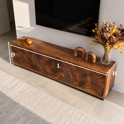 Natural Solid Wood TV Stand  Sculptural Wave Modern Style - Livewoodcraft - 11