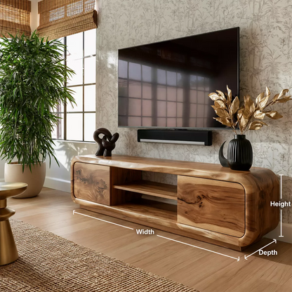 Natural Solid Wood TV Stand with Curved Cabinet Doors Minimalist Style - Livewoodcraft - 6