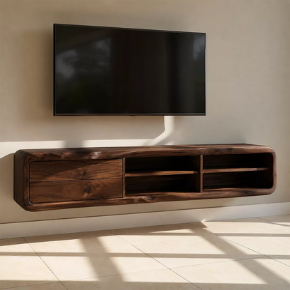 Natural Solid Wood TV Stand with Curved Form Open Storage Minimalist - Livewoodcraft - 10