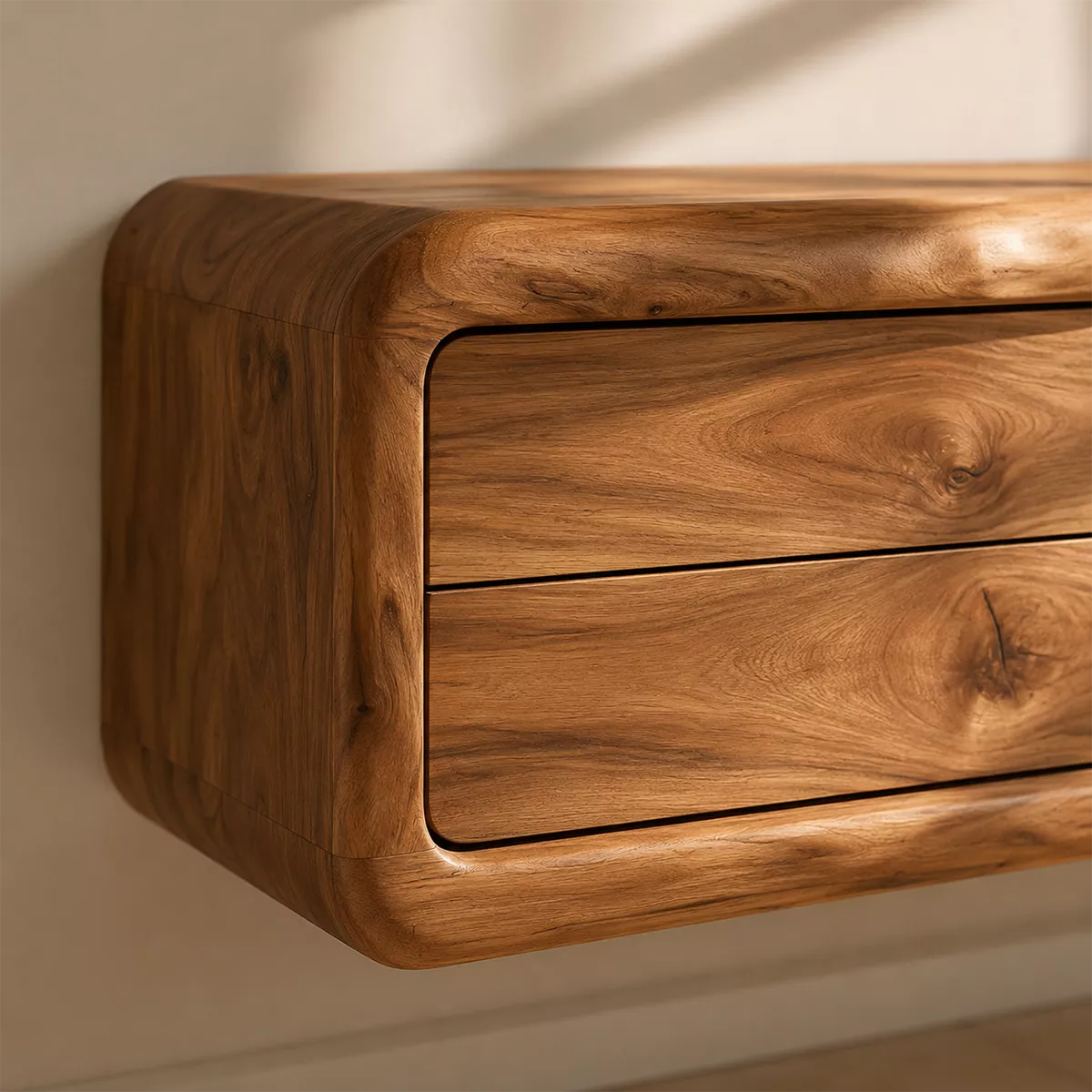 Natural Solid Wood TV Stand with Curved Form Open Storage Minimalist - Livewoodcraft - 2