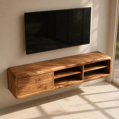 Natural Solid Wood TV Stand with Curved Form Open Storage Minimalist - Livewoodcraft - 3