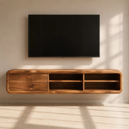 Natural Solid Wood TV Stand with Curved Form Open Storage Minimalist - Livewoodcraft - 4