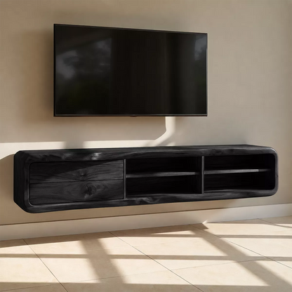 Natural Solid Wood TV Stand with Curved Form Open Storage Minimalist - Livewoodcraft - 8