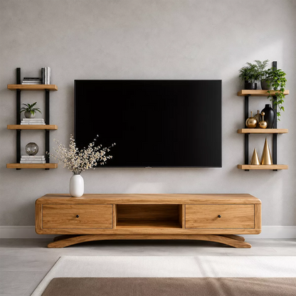 Natural Solid Wood TV Stand with Curved Legs and Drawers Scandinavian - Livewoodcraft - 4
