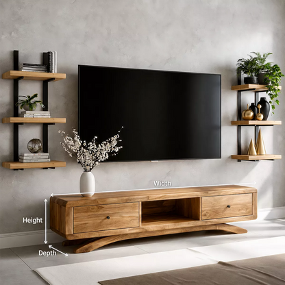 Natural Solid Wood TV Stand with Curved Legs and Drawers Scandinavian - Livewoodcraft - 6