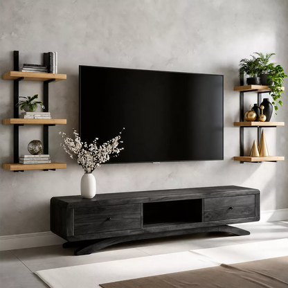 Natural Solid Wood TV Stand with Curved Legs and Drawers Scandinavian - Livewoodcraft - 8