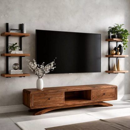 Natural Solid Wood TV Stand with Curved Legs and Drawers Scandinavian - Livewoodcraft - 9