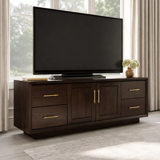 Natural Solid Wood TV Stand with Four Drawers Cabinet Doors Modern - Echotimber