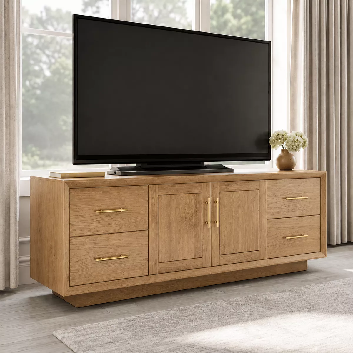 Natural Solid Wood TV Stand with Four Drawers Cabinet Doors Modern - Livewoodcraft - 10