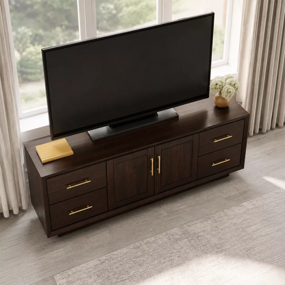 Natural Solid Wood TV Stand with Four Drawers Cabinet Doors Modern - Livewoodcraft - 3