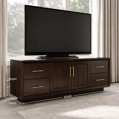 Natural Solid Wood TV Stand with Four Drawers Cabinet Doors Modern - Livewoodcraft - 7