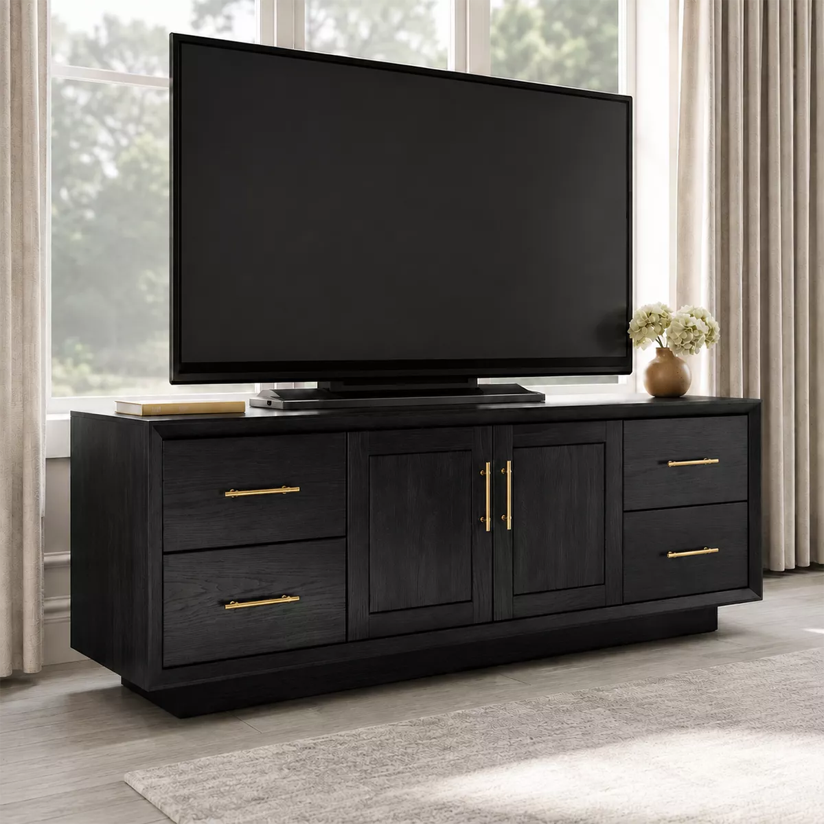 Natural Solid Wood TV Stand with Four Drawers Cabinet Doors Modern - Livewoodcraft - 8