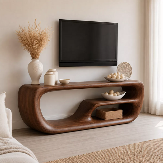 Natural Solid Wood TV Stand with Organic Curved Form Minimalist Design - Echotimber