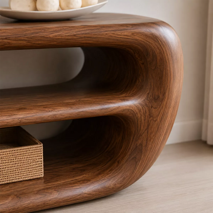 Natural Solid Wood TV Stand with Organic Curved Form Minimalist Design - Livewoodcraft - 2