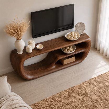 Natural Solid Wood TV Stand with Organic Curved Form Minimalist Design - Livewoodcraft - 3