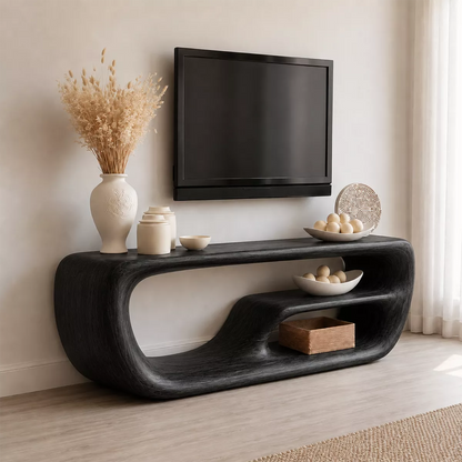 Natural Solid Wood TV Stand with Organic Curved Form Minimalist Design - Livewoodcraft - 8