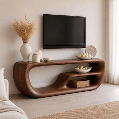 Natural Solid Wood TV Stand with Organic Curved Form Minimalist Design - Livewoodcraft