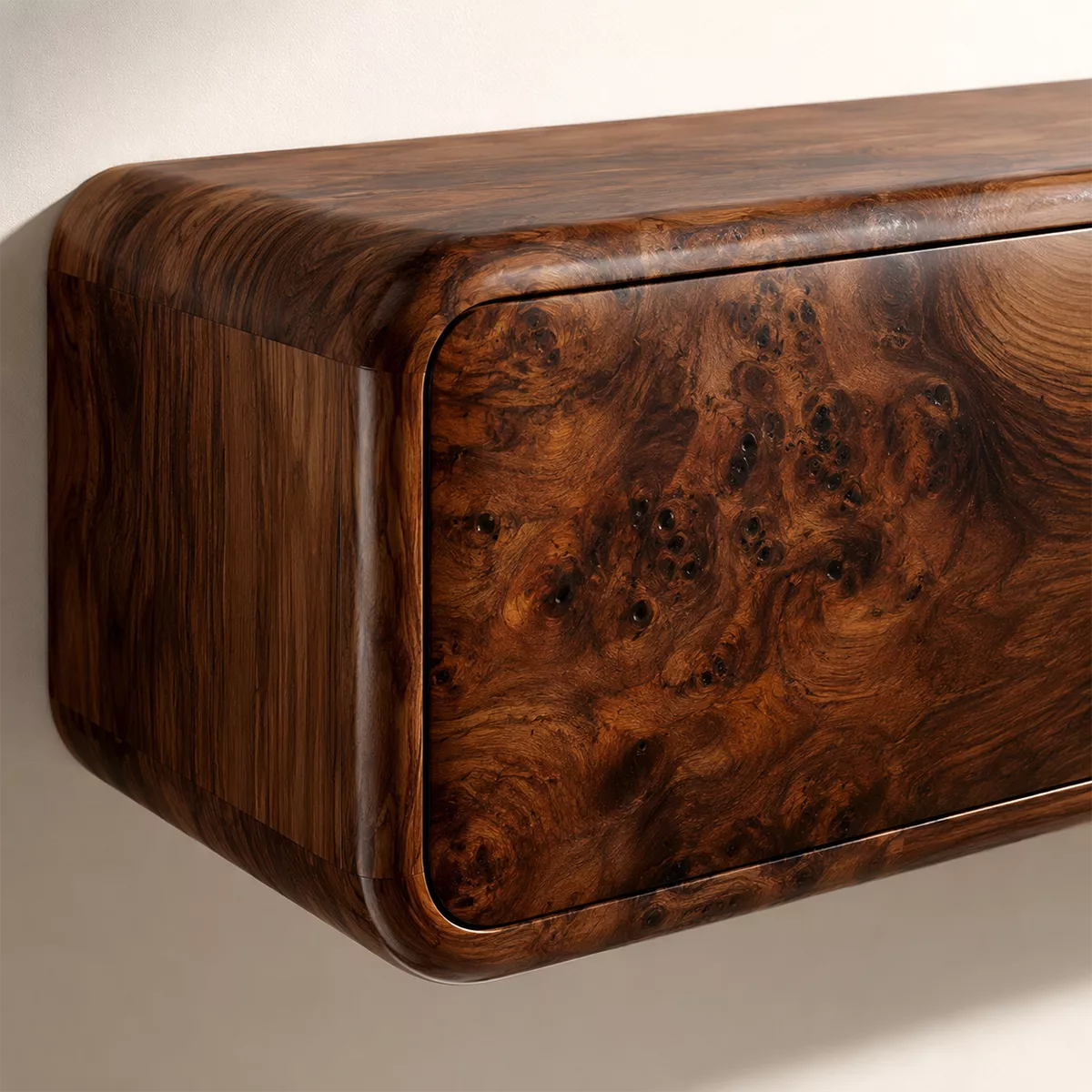 Natural Solid Wood TV Stand with Sculptural Burl Cabinet Doors Japandi - Livewoodcraft - 2