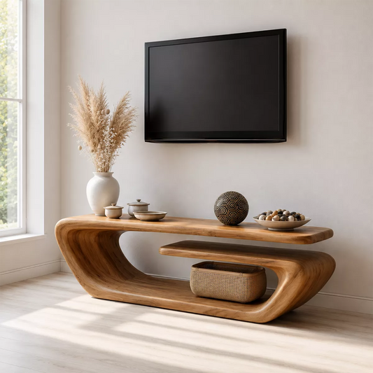 Natural Solid Wood TV Stand with Sculptural Curved Form Minimalist - Echotimber