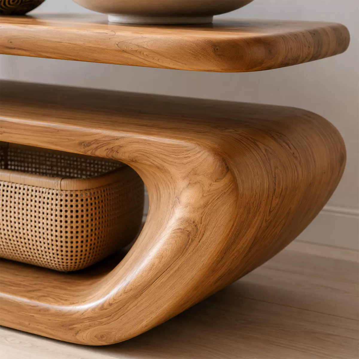 Natural Solid Wood TV Stand with Sculptural Curved Form Minimalist - Livewoodcraft - 2