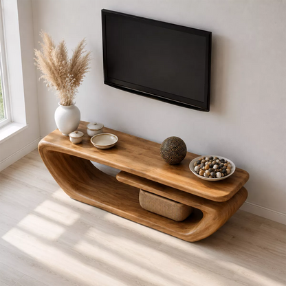 Natural Solid Wood TV Stand with Sculptural Curved Form Minimalist - Livewoodcraft - 3