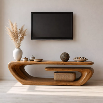 Natural Solid Wood TV Stand with Sculptural Curved Form Minimalist - Livewoodcraft - 4