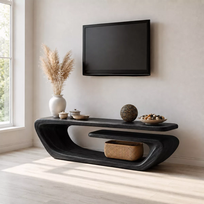 Natural Solid Wood TV Stand with Sculptural Curved Form Minimalist - Livewoodcraft - 6